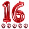 16th Birthday Balloons Red, 40 In Giant Digital Foil Number 1 and 6 Balloons with Confetti Balloons, Number 16 61 Balloons Self Inflating for Boys Girls Women Anniversary Party Decorations Supplies