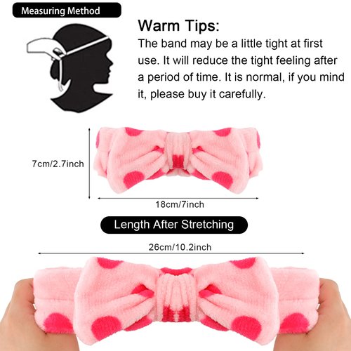 WHAVEL 9 Pack Pink Microfiber Hairband for Washing Face, Makeup Headband Skincare Headbands with Cute Bow, Fluffy Face Wash Headband for Women