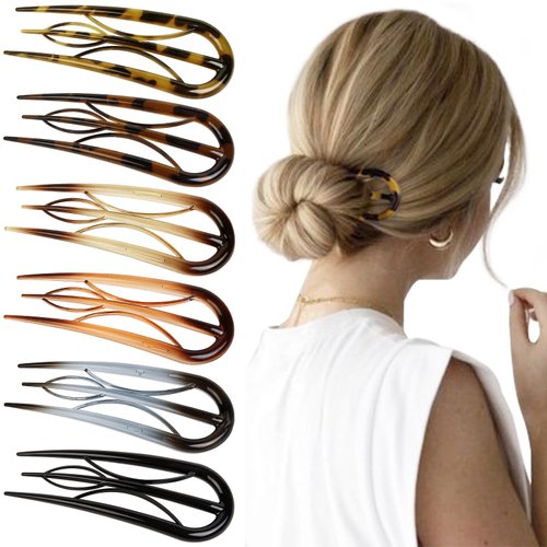 French U-Shaped Hairpins for Women - 6 Pcs Durable Tortoiseshell and Gradient Hair Clips Hair Accessories for Buns, Twists, and Everyday Styling