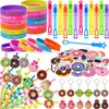 KELENO 98 Donut Party Favors Two Sweet Birthday Party Supplies for Girls Kids Straw Bubble Silicone Bracelet Keychain Sticker Donut Themed Toy Gift Goodie Bag Stuffer Candyland Party Favors