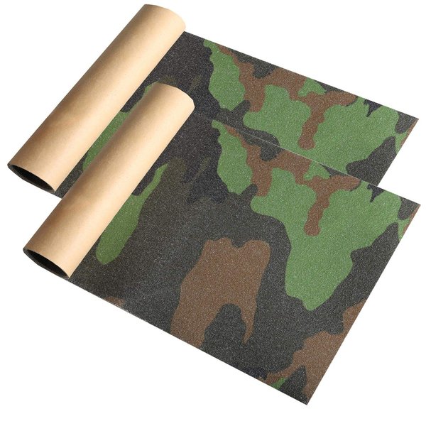 ZUEXT 9" x 33" Camo Skateboard Grip Tape Sheets 2 Pack, Bubble Free Waterproof Green Camouflage Scooter Grip Tape, Longboard Griptape, Sandpaper for Rollerboard Stairs Pedal Wheelchair Steps(84x23cm)