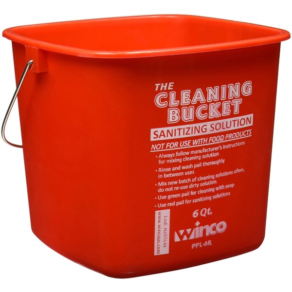 Winco Cleaning Bucket, 6-Quart, Red Sanitizing Solution