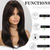 Doremiy Black Brown Wig with Bangs Natural Medium Length Straight Wigs for Women Heat Resistant Fiber Synthetic Wigs for Daily Cosplay