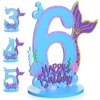 Wonderjune Mermaid Birthday Number Sign Centerpiece for Girls Wooden Mermaid Party Number Table Sign Decoration Mermaid Party Supplies for Birthday Anniversary(Number 6)