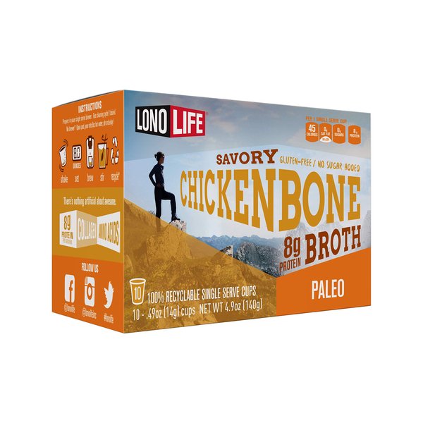LonoLife - Chicken Bone Broth Single Serve Cups - 8g Collagen Protein - Grass-Fed, Gluten-Free - Keto & Paleo Friendly - 10 count