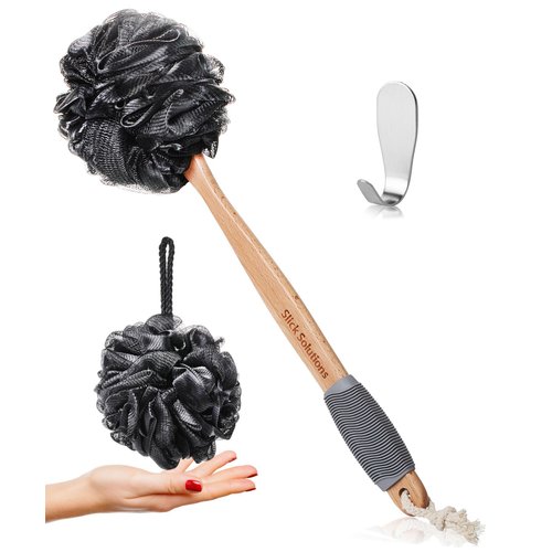 Slick- Loofah with Handle, Loofah Back Scrubber, Back Loofah, Loofah Brush with Long Handle, Loofah on A Stick, Shower Loofah with Handle, Shower Supplies, Loofah Scrubber, Loofah Back Scrubber