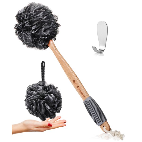 Slick- Loofah with Handle, Loofah Back Scrubber, Back Loofah, Loofah Brush with Long Handle, Loofah on A Stick, Shower Loofah with Handle, Shower Supplies, Loofah Scrubber, Loofah Back Scrubber