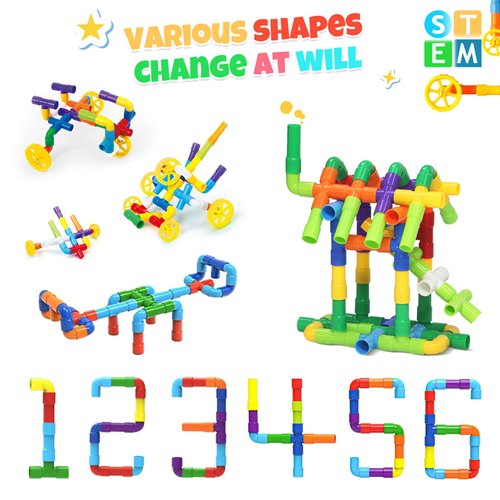 STEM Building Toy for Toddlers 106Pieces Tube Pipe Toy,Educational Preschool Game for 3+ Years,Learning Building Blocks Play with Storage Box Gift Kit,Montessori Toys for Boys & Girls