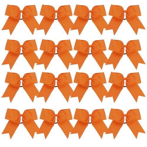 Cheer Bows 6 Inch Ponytail Holder Hair Tie 16 Pcs Hair Bow Cheerleader Bows Hair Tie (Orange)
