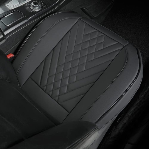 GIANT PANDA Premium PU Leather Front Car Seat Cover Protector Anti-Slip Bottom Seat Cover Fits 95% of Vehicles, Wrapping Around The Bottom (1 Pack - Black)