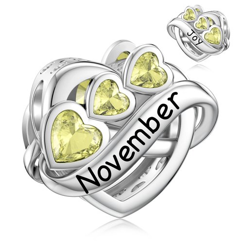 JIAYIQI November Birthstone Charm for Pandora Charms Bracelet, 925 Sterling Silver Heart Bead Endless Love Charm Engraved Joy, Birthday Christmas Jewelry Gifts for Women