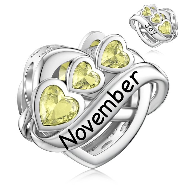 JIAYIQI November Birthstone Charm for Pandora Charms Bracelet, 925 Sterling Silver Heart Bead Endless Love Charm Engraved Joy, Birthday Christmas Jewelry Gifts for Women