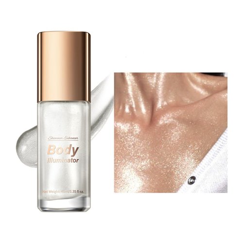 MAEPEOR Body Luminizer 5 Colors Smooth Subtle Shimmer Body Illuminator Moisturizing Long Lasting Summer Glow Illuminator For Face & Body (40ML, 01 Silver)