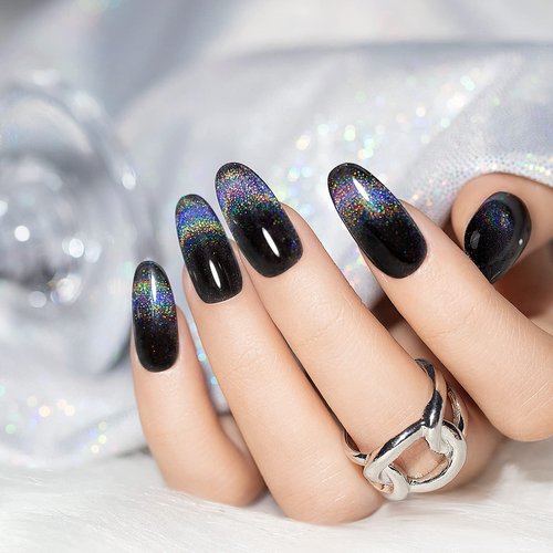 RARJSM Cat Eye Gel Nail Polish, Galaxy Chameleon Magnetic Gel Polish Black Holographic Glitter Gel Soak Off UV LED DIY Manicure Art for Salon Designs and Home DIY 7.5ML/0.26fl oz