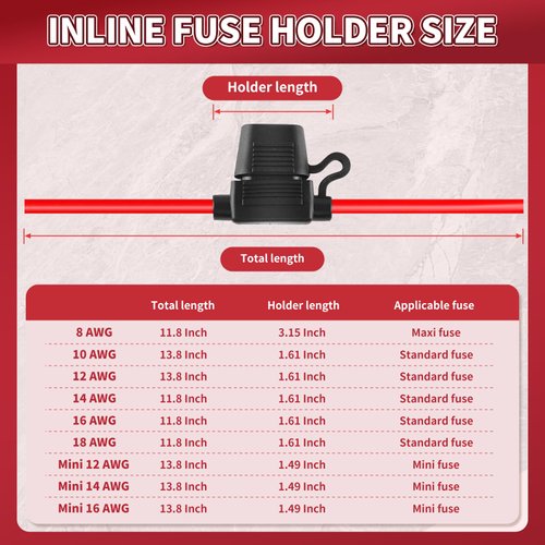Inline Fuse Holder 12v 2 Pieces, Standard 14 Gauge Fuse Holder 11.8 Inch, Blade Fuse Holder with Waterproof Cap Car Fuses for Automotive, Marine, Golf Cart Lighting, Electrical Circuits by XIOGZAXI