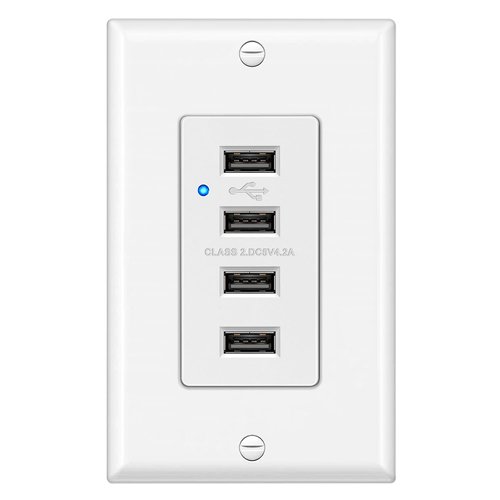 BESTTEN USB Receptacle Outlet, 4.2A/21W High-Speed 4 USB Wall Charging Outlet with LED Indicator, Quad USB Charger Ports with Decorator Wallplate, UL Listed, White