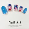 Blue Flower Press on Nails Short Oval Fake Nails with Nail Glue Natural Fit False Nails with Colorful Floral Glue on Nails Glossy Acrylic Nails Cute Spring Stick on Nails for Women Manicure 24Pcs