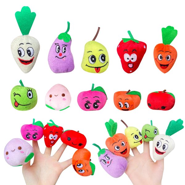Kaemi 10 Pcs Finger Puppets for Toddlers, Soft Plush Fruit Finger Puppet Toys for Story Time Playtime Shows Party Favors, Educational Puppets for Autistic Children