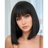 YYHR Short Bob Wig With Bangs 12" Light Yaki Straight Synthetic Hair Wigs Cut Short Black Bob Wigs With Bangs Daily Costume Wig (12 Inch,1B)