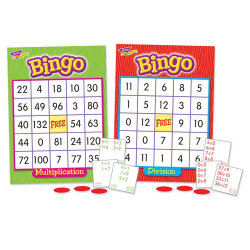 Trend Enterprises: Multiplication & Division Bingo Game, Exciting Way for All to Learn, 2 Games in One! Play 8 Different Ways, Great for Classrooms and at Home, 2 to 36 Players, for Ages 9 and Up