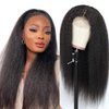 Selina Kinky Straight Wig 4x4 Closure Wigs Yaki Straight Wig Lace Closure Wig Brazilian Human Hair Wigs For Black Women 180% Density Wig Natural Hairline Glueless (Kinky Straight Wig, 8 Inch)