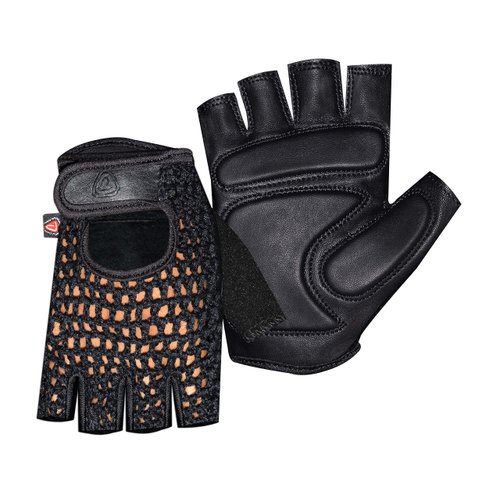 Prime Sports Leather Crochet Fingerless Driving Weight Training Cycling Wheelchair Biker Gloves (Black 1070, Small)