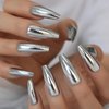 Super Long Shiny Punk Style Silver Coffin Ballerina Press on False Nails Metallic Acrylic Nails Reflective Mirror Nail Art Tips for party show