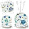 WATINC 96pcs First Trip Around the Sun Space Party Tableware Set, Outer Space Birthday Table Decorations Supplies for 24 Guests, Solar System Plates Napkins Forks Parties Favors for Boys Girls