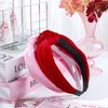 YanJie Valentines Knotted Headbands for Women Red Velvet Wide Headband for Girl Non Slip Knot Hair Band for Women Fashion Valentines Day Headbands Gift Red Hot Pink