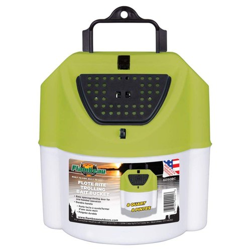 Flambeau Outdoors 6050BC Flote Rite 8 QT. Trolling Live Bait Bucket, Tie-Off Fishing Storage, Lime Green/White