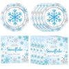 KHAIVI 40PCS Blue Snowflake Party Supplies Winter Wonderland Birthday Party Supplies Tableware Set Including Blue and Silver Snowflake Plates Napkins for Christmas Holiday Winter Parties