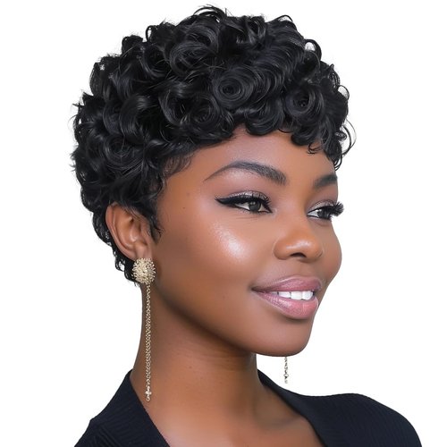 DOcute Short Pixie Cut Wig for Black Women, Short Afro Natural Black Pixie Wigs Short Pixie Wig Short Pixie Wigs for Black Women African Women Short Wigs Short Pixie Wigs for Black Women (Black)