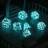 FONVGOGO Glow in The Dark DND Dice Metal Dungeons and Dragon Dice of 7 Polyhedral Dice Set Hollow Metal Vine D&D Dice D and D RPG Dice for Role Playing Game (Vine Glow Blue)