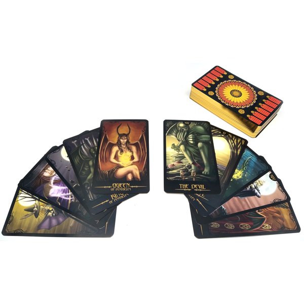 Gothic Horror Tarot Deck – 78 Full-Color Cards with Gold Edging and Gold Stamped Backs – Witches, Vampires, and Monster Hunters – Includes 20-Page Instruction Guide