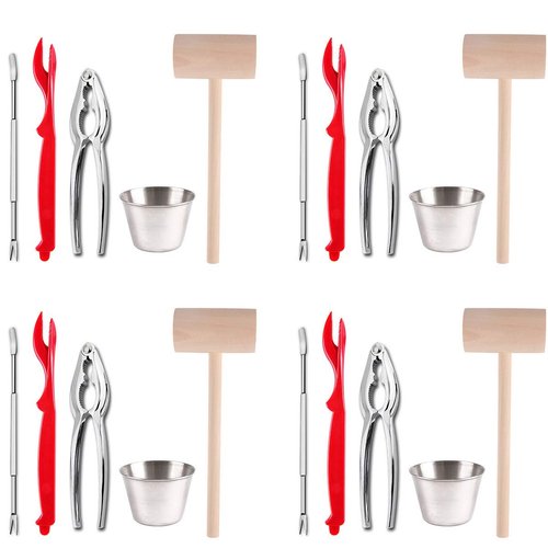 Artcome 22 Piece Seafood Tools Set for 4 People including 4 Lobster Crab Crackers 4 Lobster Shellers 6 Seafood Forks 4 Sauce Cups and 4 Lobster Crab Mallets