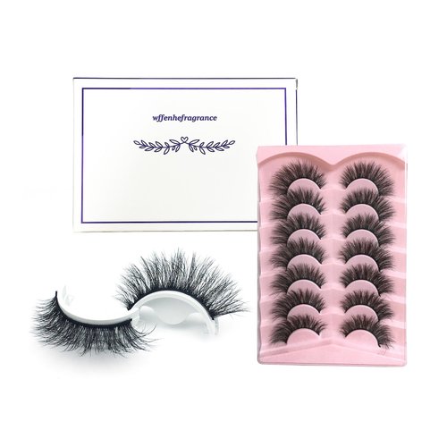 Wffenhefragrance False Eyelashes Fluffy Mink Lashes Cat-Eye Look 18MM Wispy Long 3D Volume Fake Eyelash Strips 7 Pairs Pack 9-15-17mm