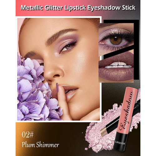 Glitter Lipstick Lip Gloss Long Lasting Waterproof, Non-sticky, Multi-use Lip Color Stick for Shimmer Creamy Eyeshadow Crayon Pen, Diamond Shiny Bold Glow Goth Lipstick Eye Shadow for Women-02 Plum