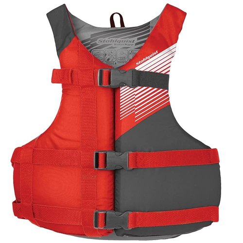 Stohlquist Waterware Fit Adult PFD Life Vest - Coast Guard Approved, Easily Adjustable for Full Mobility, Lightweight Buoyancy Foam, PVC Free | Adult Oversize/XL, Red & Gray