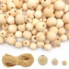 150 Pcs Unfinished Wooden Beads, 3 Sizes, with 10m Jute Twine, Natural Wood Loose Beads Bulk for Crafts Tassel Garland Jewelry Making Macrame Bracelets DIY Farmhouse Decor, 8mm/16mm/20mm, Wooden Beads