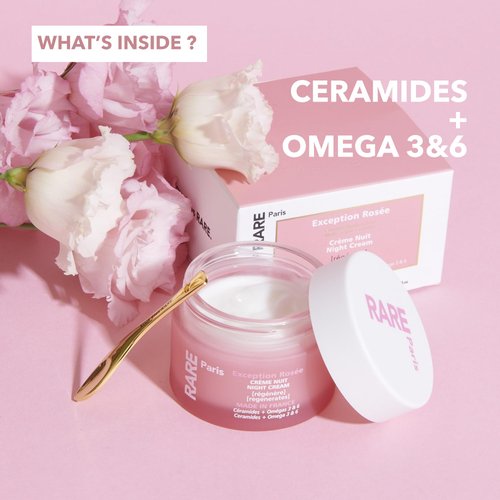 RARE Paris - Exception Rosée - Regenerating Night Cream with Ceramides, Omega 3&6 and Immortelle. Protecting, hydrating, regenerating - Made in France
