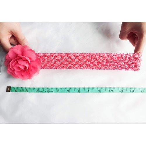 KW Collection Girl Baby Headbands with Chiffon Rose Flower Elastic Crochet Hair Bands Ankle Wrist flower Hat Decoration (Band: 1.6"×5.5", with Chiffon Rose, 20 colors, 1 pcs per color)