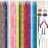 25 Colors Fairy Hair Tinsel Kit 5000 Hair Glitter Strands 48 Inch Heat Resistant Tinsel Hair Extensions Sparkling Shiny Highlights Hair Tinsel with Tools for Christmas Halloween New Year Cosplay Party