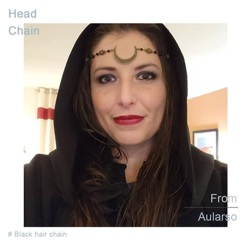 Aularso Vintage Head Chain Crescent Moon Hair Chain Black Crystal Headpieces Jewelry Pron Fashion Headbands Halloween Hair Accessories for Women and Girls (Bronze)