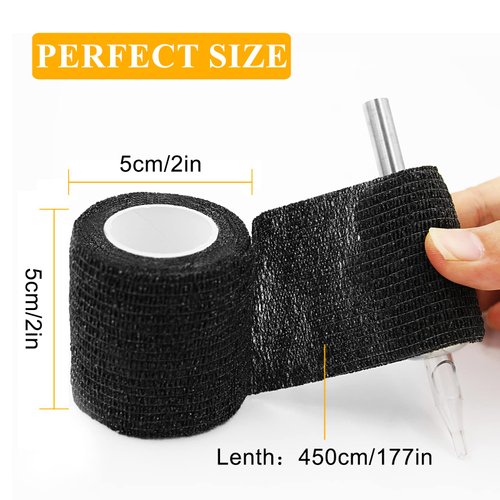 Ruicoo Tattoo Grip Tape 4pcs Tattoo Grip Wrap Cover Disposable Tape Self-Adhesive Bandage 2" x 5 Yards Black Tattoo Grip Tape for Tattoo Machine Grip