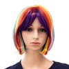 SWACC Rainbow Colors Straight Short Hair Bob Wig Synthetic Colorful Cosplay Daily Party Flapper Wig for Women with Wig Cap
