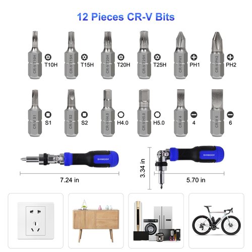 SHARDEN Ratchet Screwdriver 13-in-1 Multi Screwdriver Tool All in One Ratcheting Screwdriver Set with Phillips, Flat Head, Torx, Hex, Square, 180 Degree Pivoting Adjustable Angle Screw Driversets Set