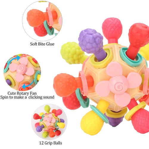 KAXANPI Baby Sensory Teething Toys, Baby Rattle Chew Montessori Toys for Infant Newborn Boys Girls, Toddler Educational Learning Toy Gift