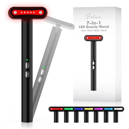 Fxtiaa Led-Light-Therapy, 7 Color Face Skincare Wand with Facial Massager LED Face Skin Rejuvenation for Face & Neck & Eye Skincare Equipment Red Light Wand