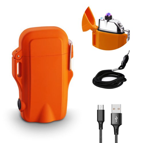 Double arc Lighter, Electric Lighter with Built-in Flashlight, Rechargeable Plasma USB Lighter, flameless Plasma Lighter with Lanyard, Used for Camping, Hiking, Survival igniter (Orange)