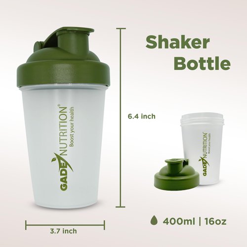 GADE NUTRITION BOOST YOUR HEALTH Shaker Bottle Blender - 16oz - 400ml | BPA free and phthalate-free | Pre Workout Protein Drink Cocktail Shaker Cup